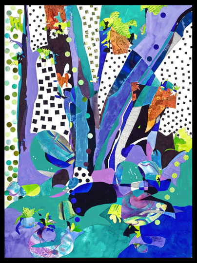 Blue Trees, mixed media work by Deanna Thibault